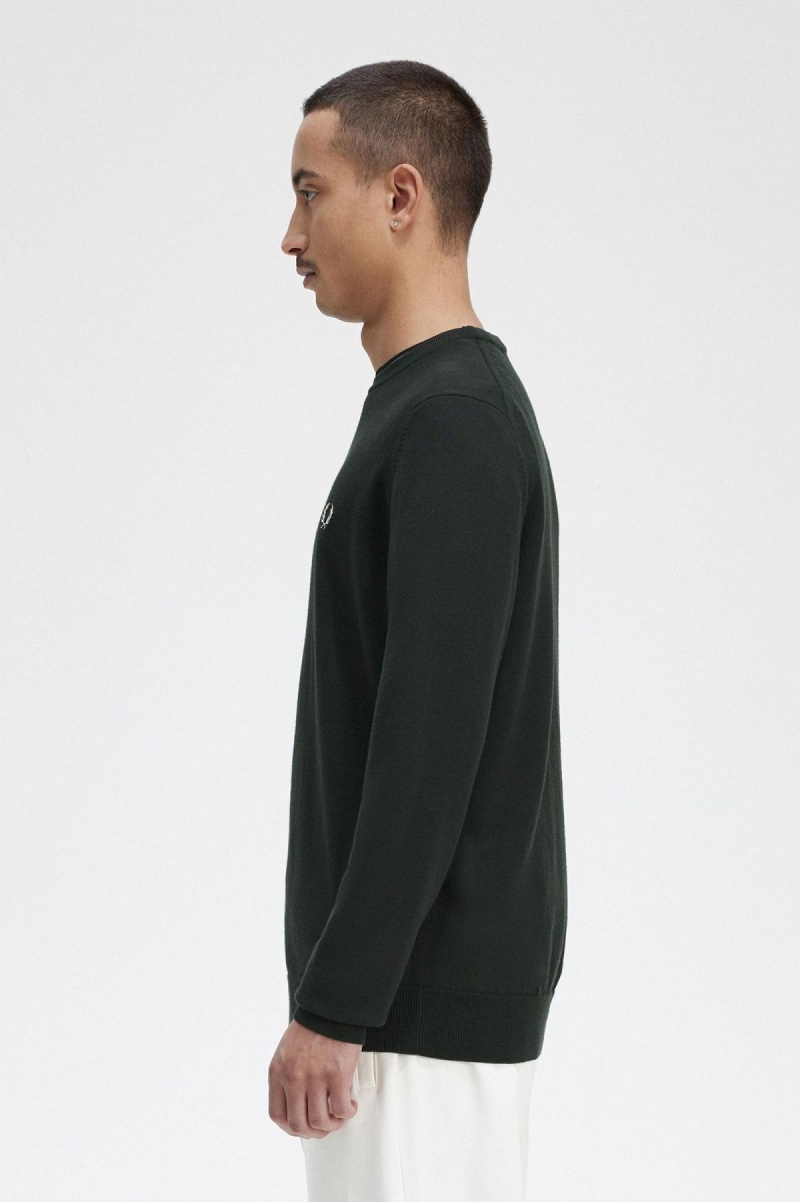 Night Green Fred Perry Classic Crew Neck Jumper Men's Knitwear | CAJVR83721