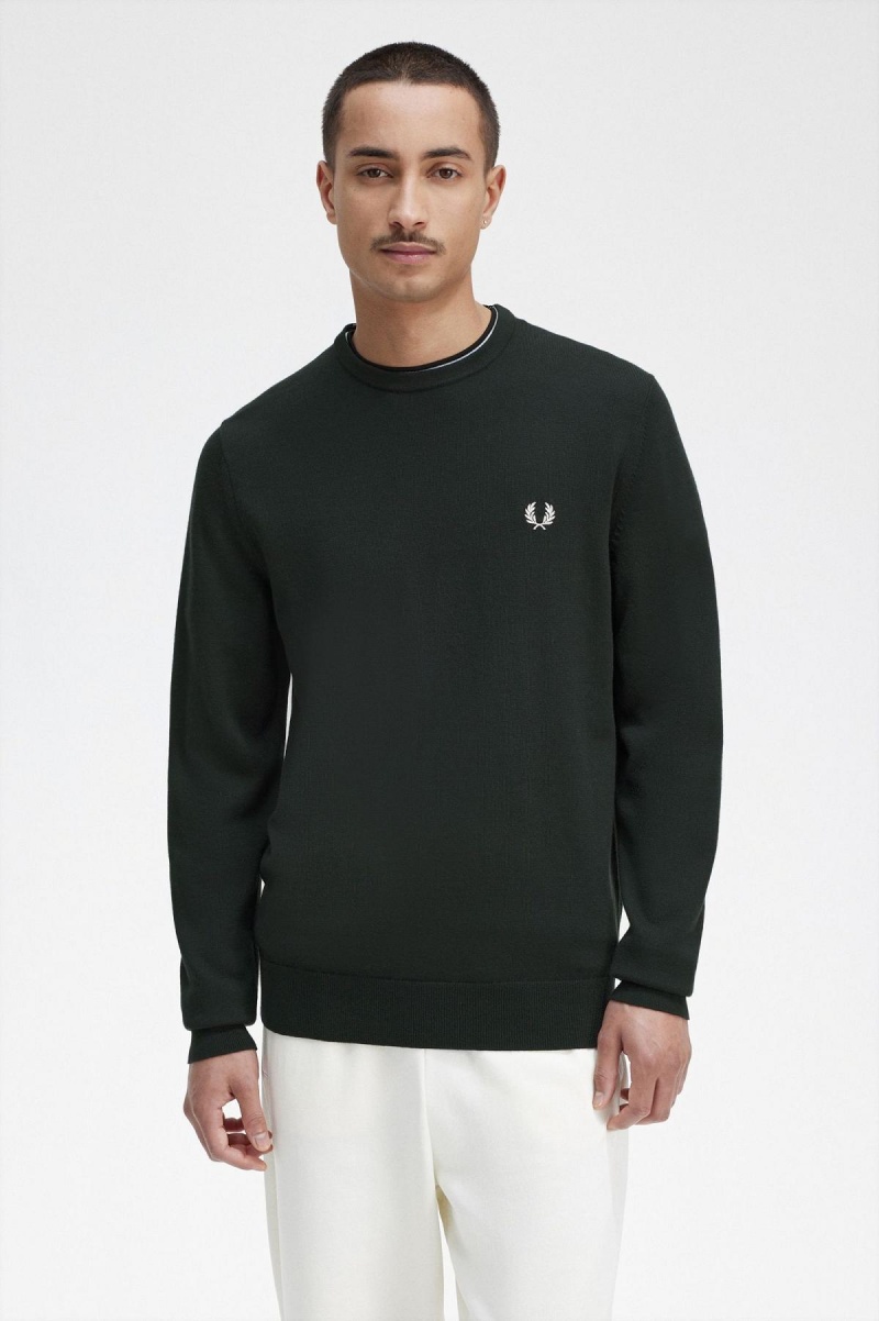 Night Green Fred Perry Classic Crew Neck Jumper Men's Knitwear | CAJVR83721