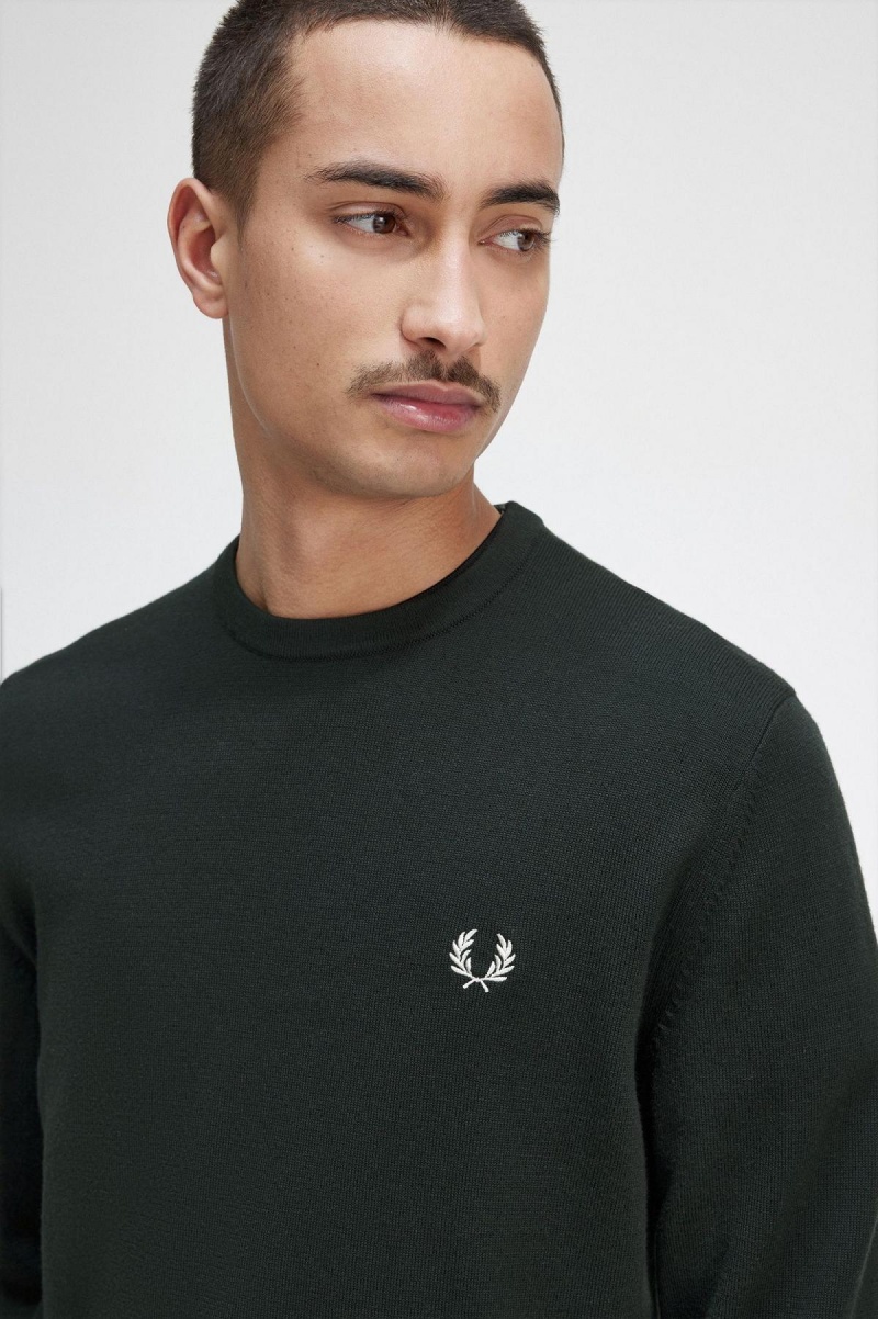 Night Green Fred Perry Classic Crew Neck Jumper Men's Knitwear | CAJVR83721