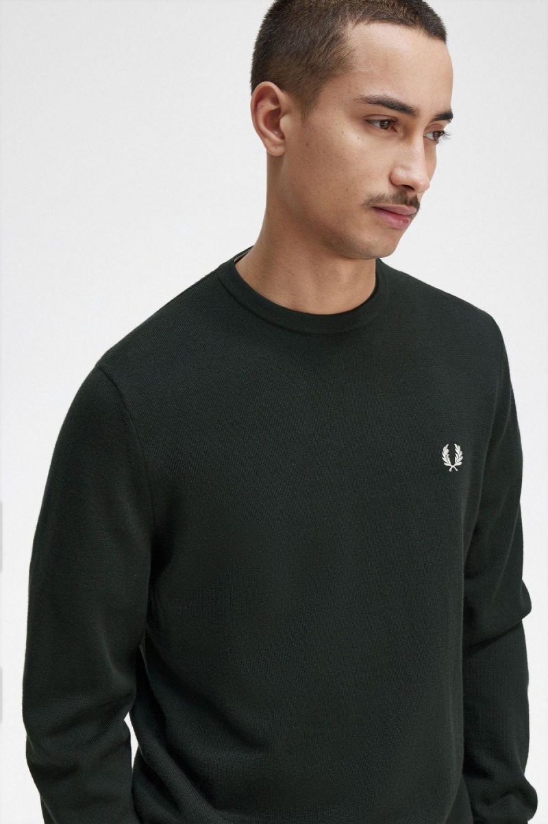 Night Green Fred Perry Classic Crew Neck Jumper Men's Knitwear | CAJVR83721