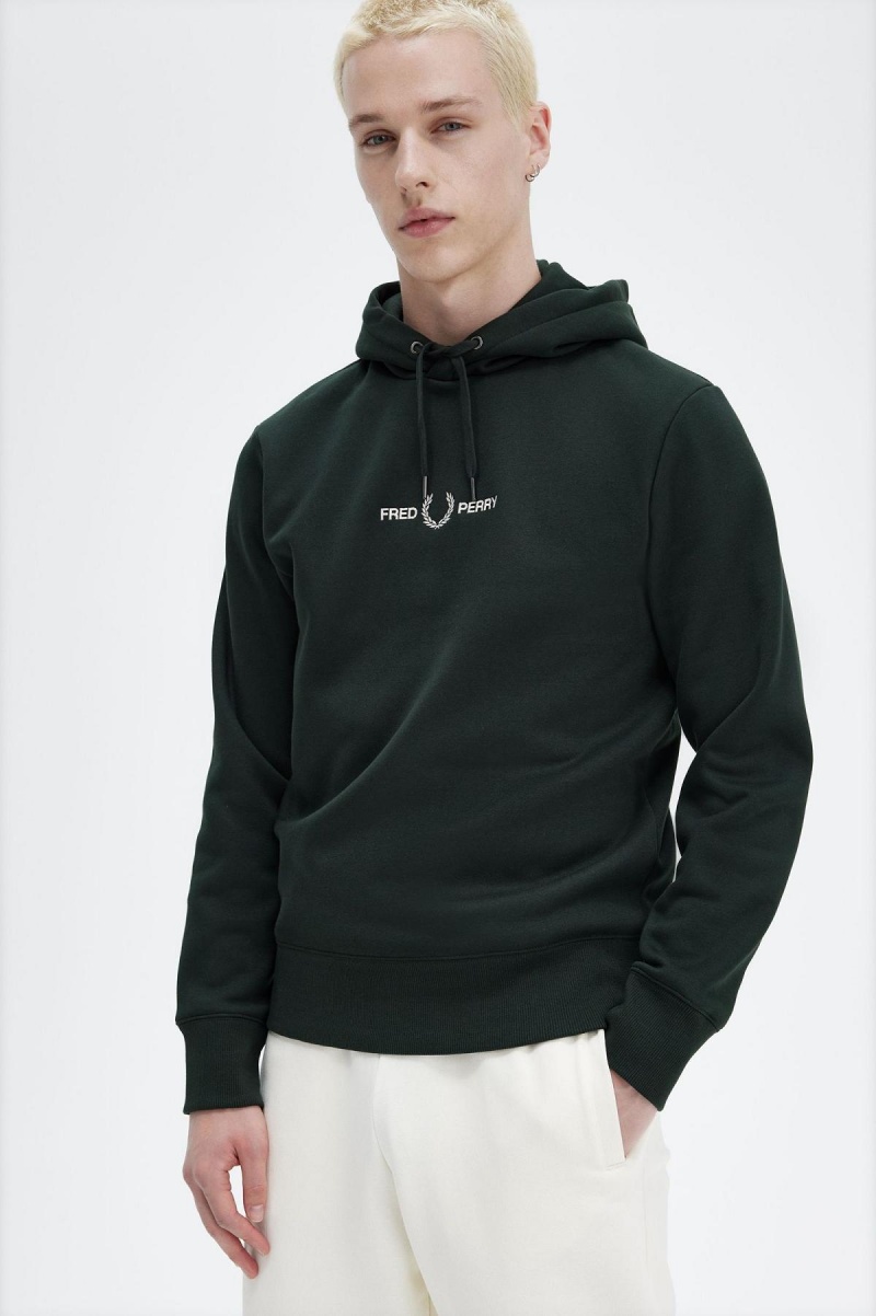 Night Green Fred Perry Embroidered Hooded Men's Sweatshirts | CACIF79317