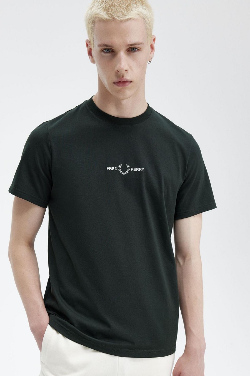 Night Green Fred Perry Embroidered Men's T Shirts | QCAWA99101