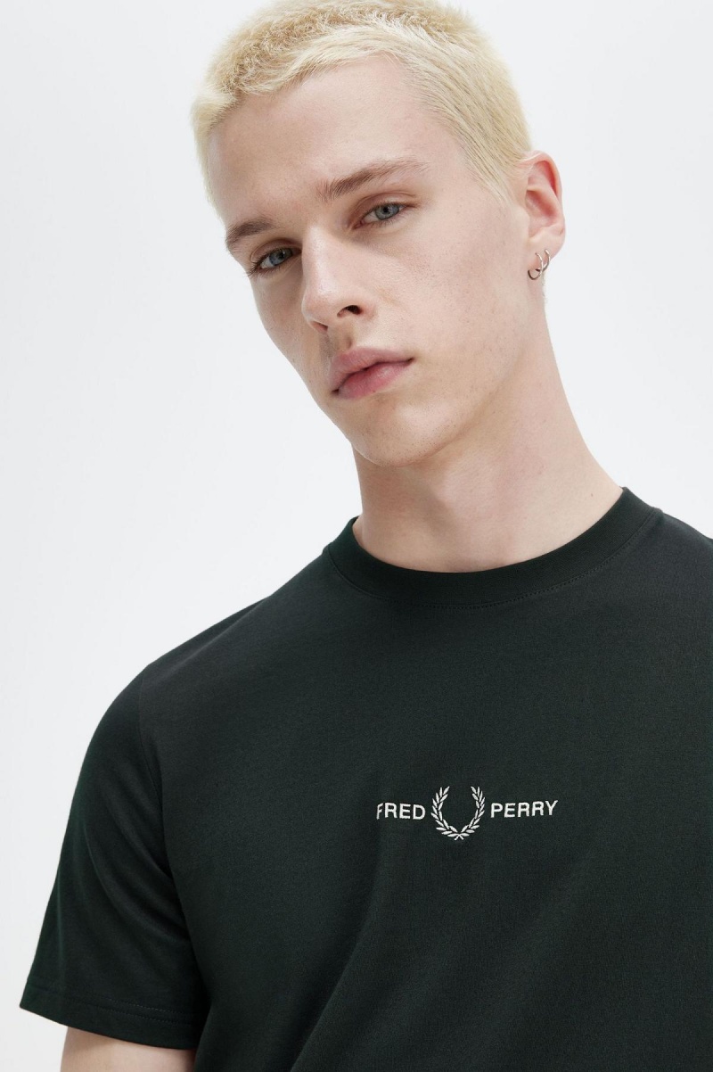 Night Green Fred Perry Embroidered Men's T Shirts | QCAWA99101