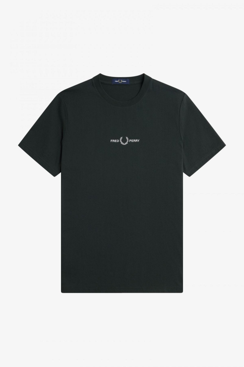 Night Green Fred Perry Embroidered Men's T Shirts | QCAWA99101