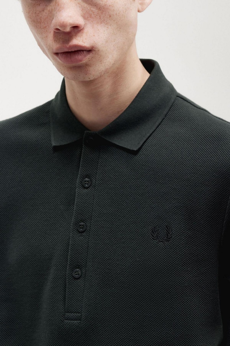 Night Green Fred Perry Honeycomb Cotton Polo Shirt Men's Polo Shirts | MCAFT44451