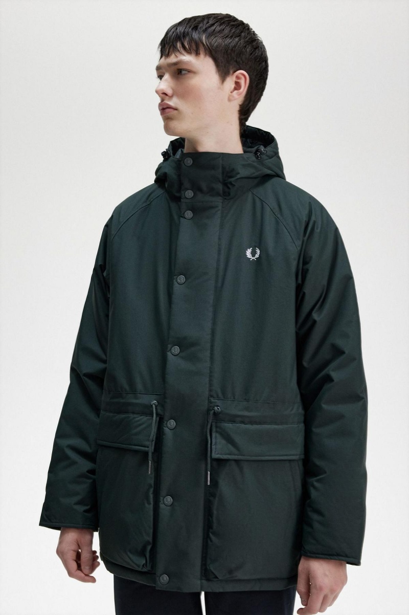 Night Green Fred Perry Padded Zip Through Men's Coats | QCAWA54166