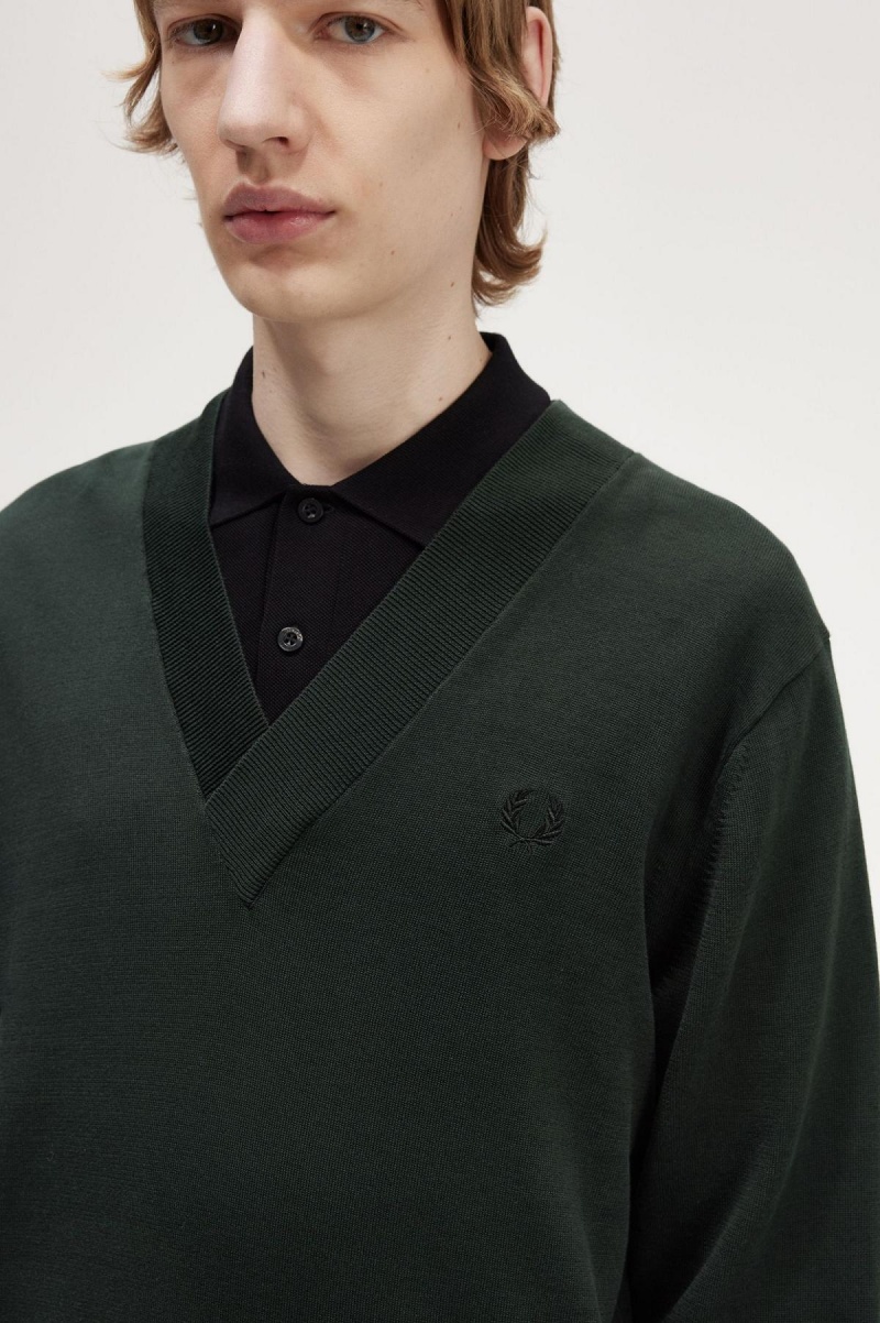 Night Green Fred Perry V-Neck Jumper Men's Knitwear | CANZX78063