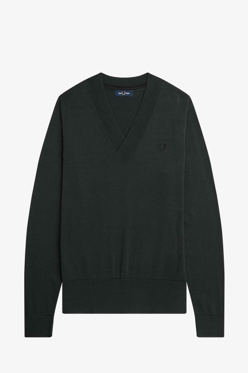 Night Green Fred Perry V-Neck Jumper Men's Knitwear | CANZX78063