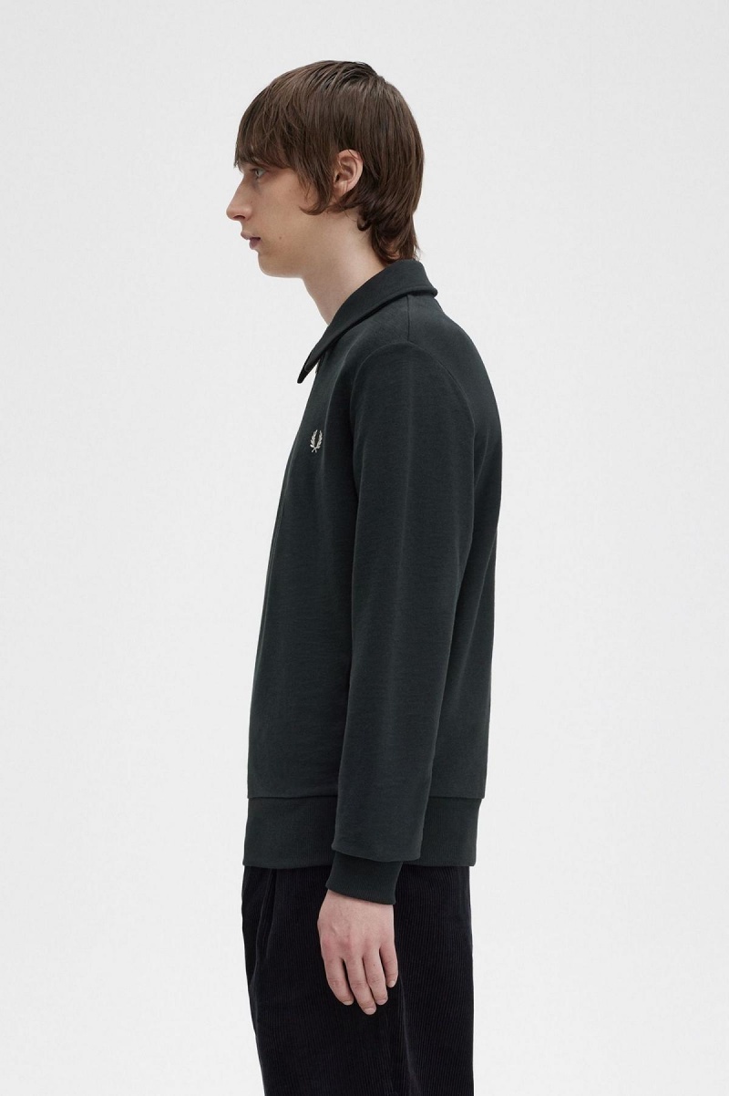 Night Green Fred Perry Zip Neck Collar Men's Sweatshirts | CAEAH86379