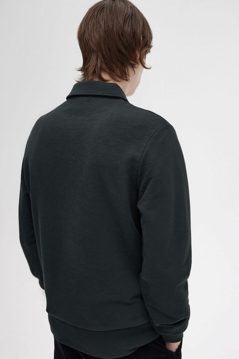 Night Green Fred Perry Zip Neck Collar Men's Sweatshirts | CAEAH86379