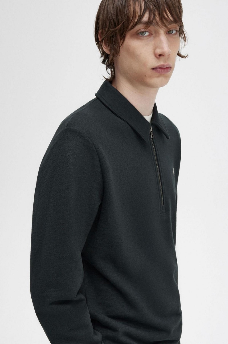 Night Green Fred Perry Zip Neck Collar Men's Sweatshirts | CAEAH86379