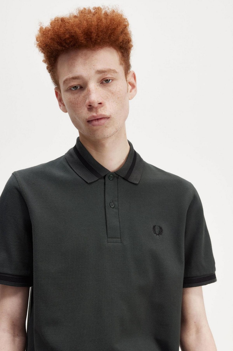 Night Green / Black Fred Perry M2 Men's Polo Shirts | CAIIZ86938