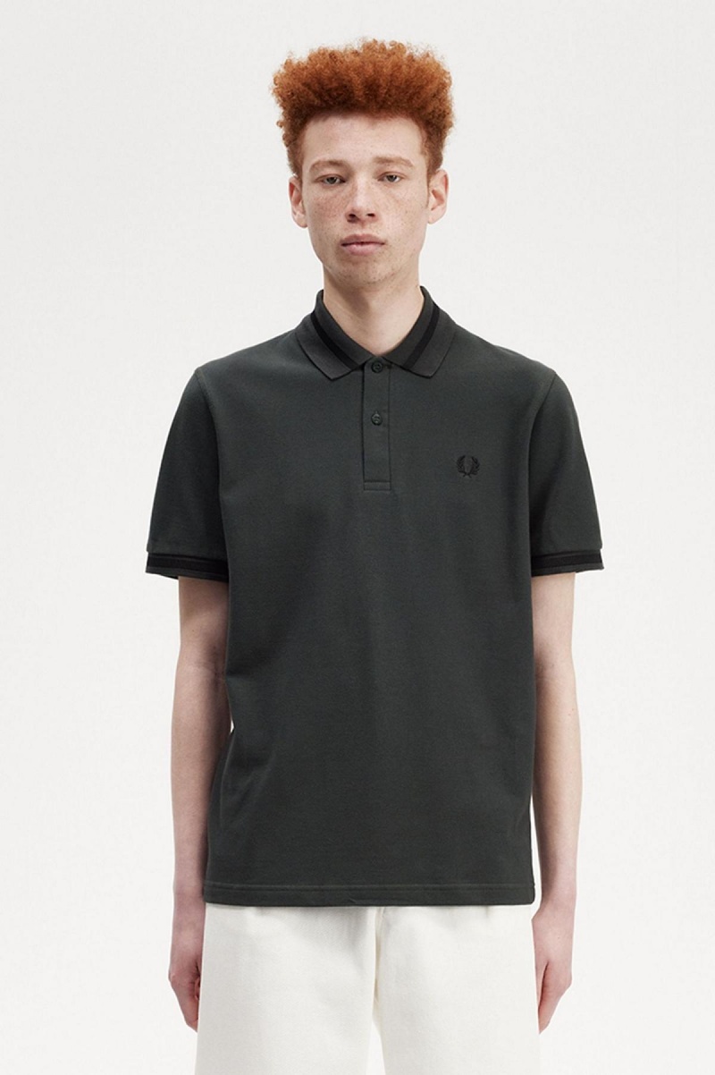 Night Green / Black Fred Perry M2 Men\'s Polo Shirts | CAIIZ86938