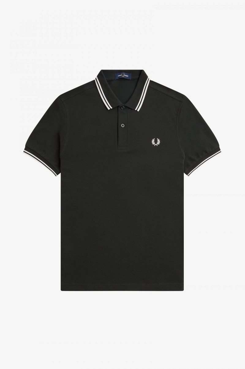 Night Green / Snow White / Snow White Fred Perry M3600 Men's Fred Perry Shirt | PCAQX59038