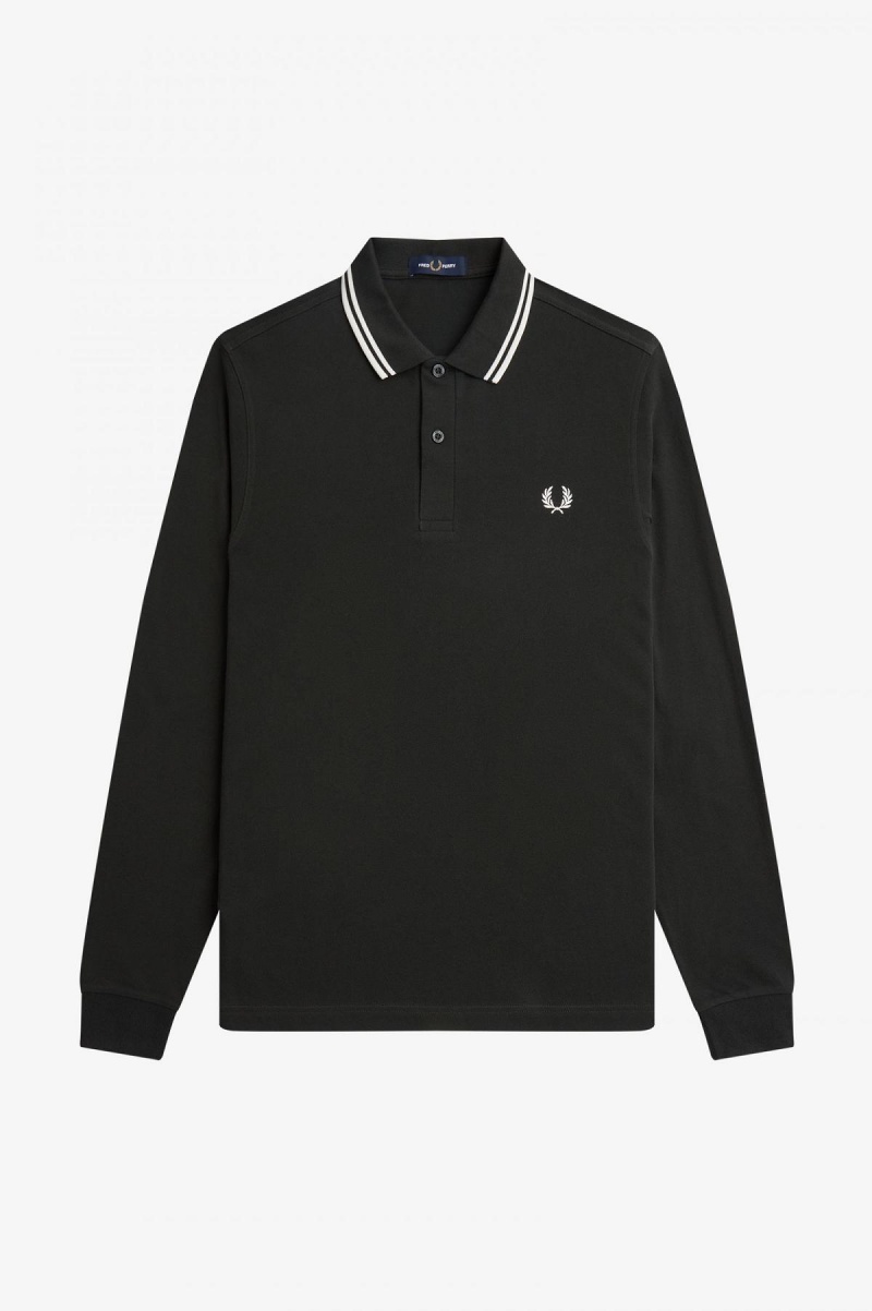 Night Green / Snow White / Snow White Fred Perry M3636 Men's Fred Perry Shirt | CADFL57953