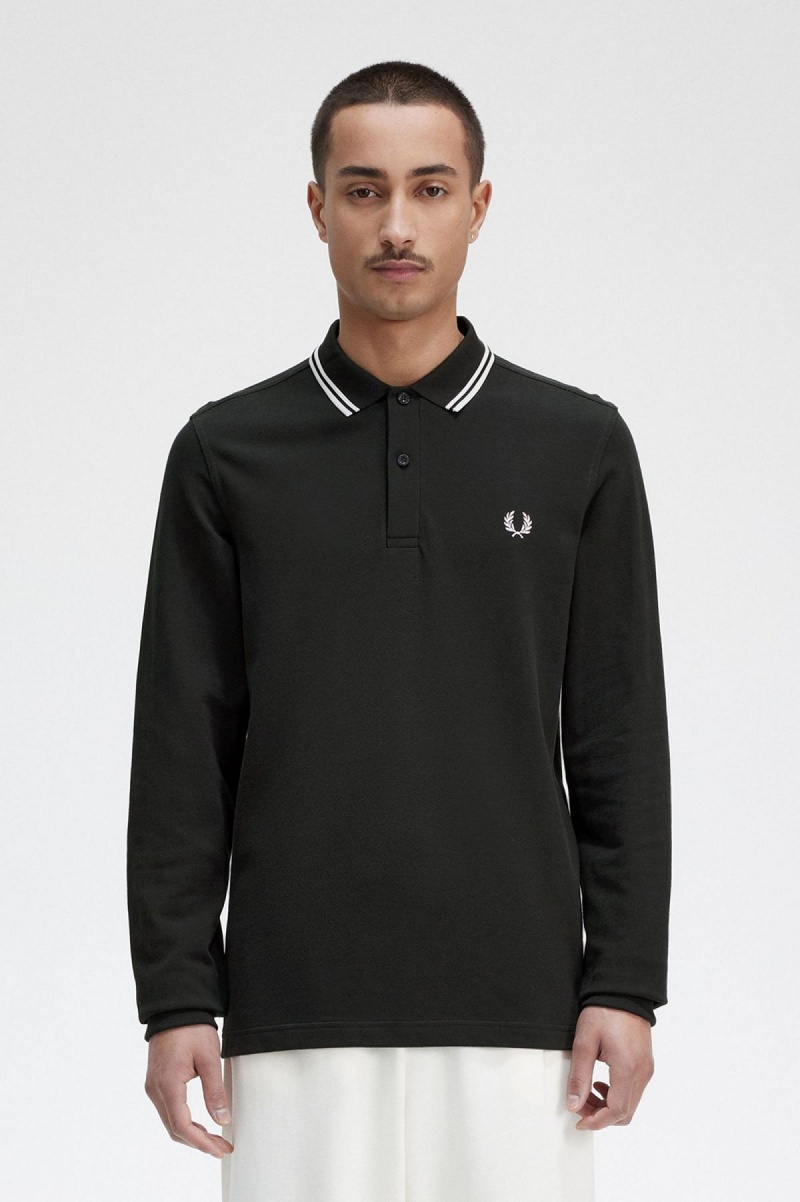 Night Green / Snow White / Snow White Fred Perry M3636 Men's Fred Perry Shirt | CADFL57953