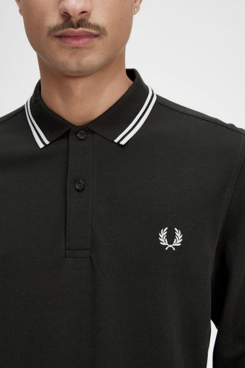 Night Green / Snow White / Snow White Fred Perry M3636 Men's Polo Shirts | ECAVG79407