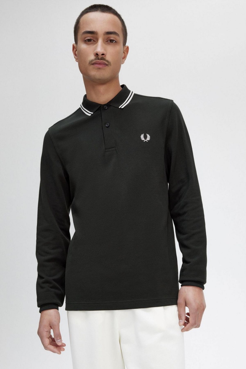 Night Green / Snow White / Snow White Fred Perry M3636 Men's Polo Shirts | ECAVG79407