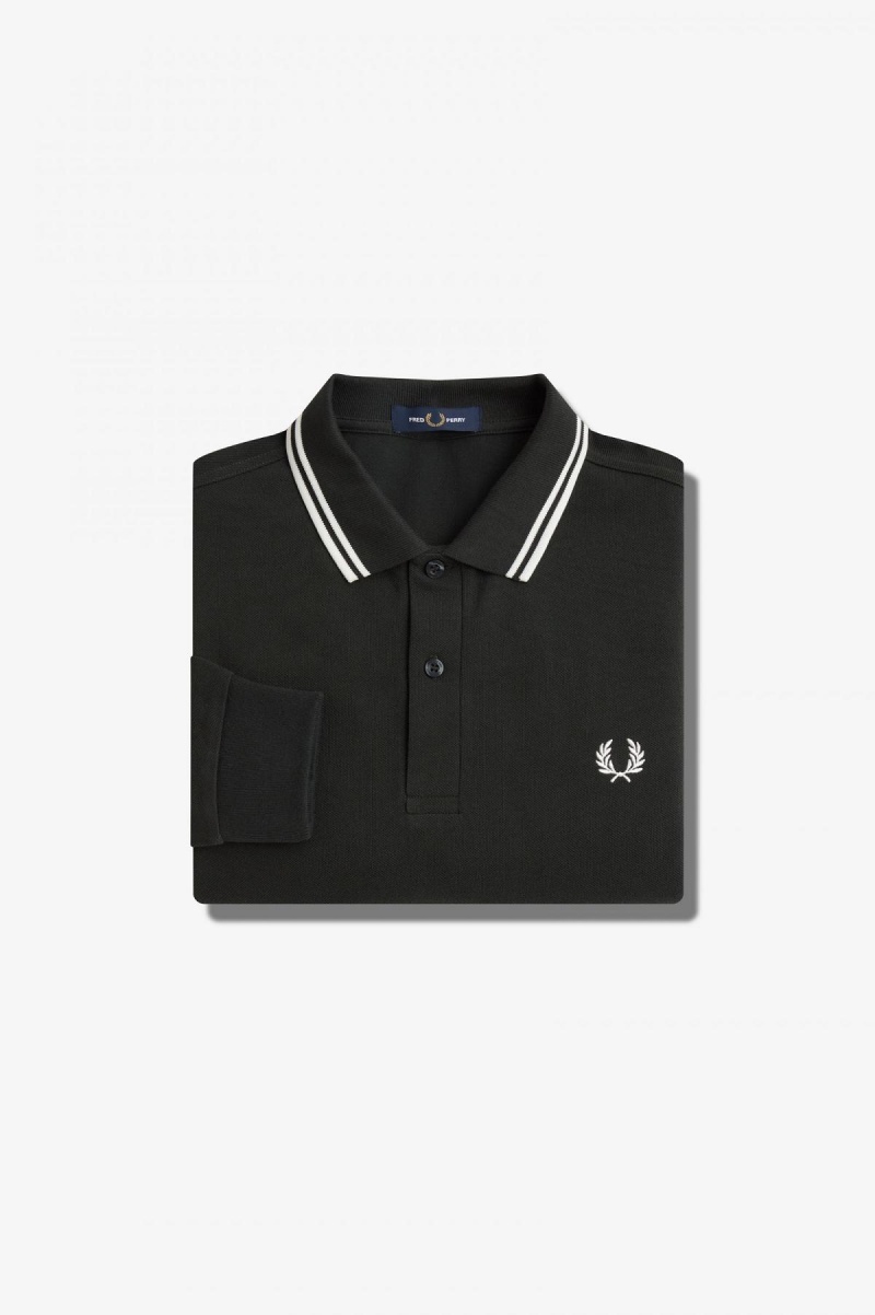 Night Green / Snow White / Snow White Fred Perry M3636 Men's Polo Shirts | ECAVG79407