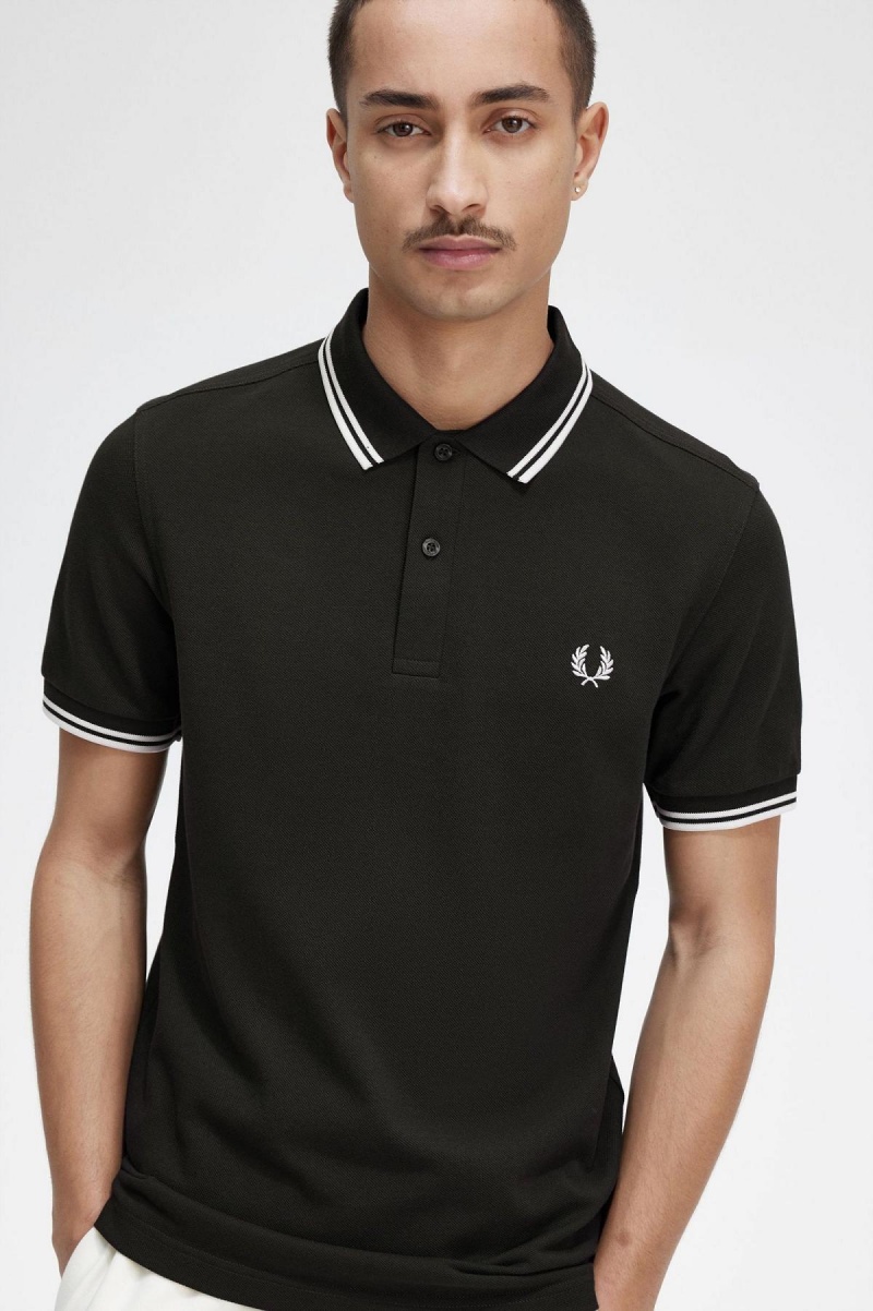 Night Green / Snow White / Snow White Fred Perry M3600 Men's Polo Shirts | ECAHC19963