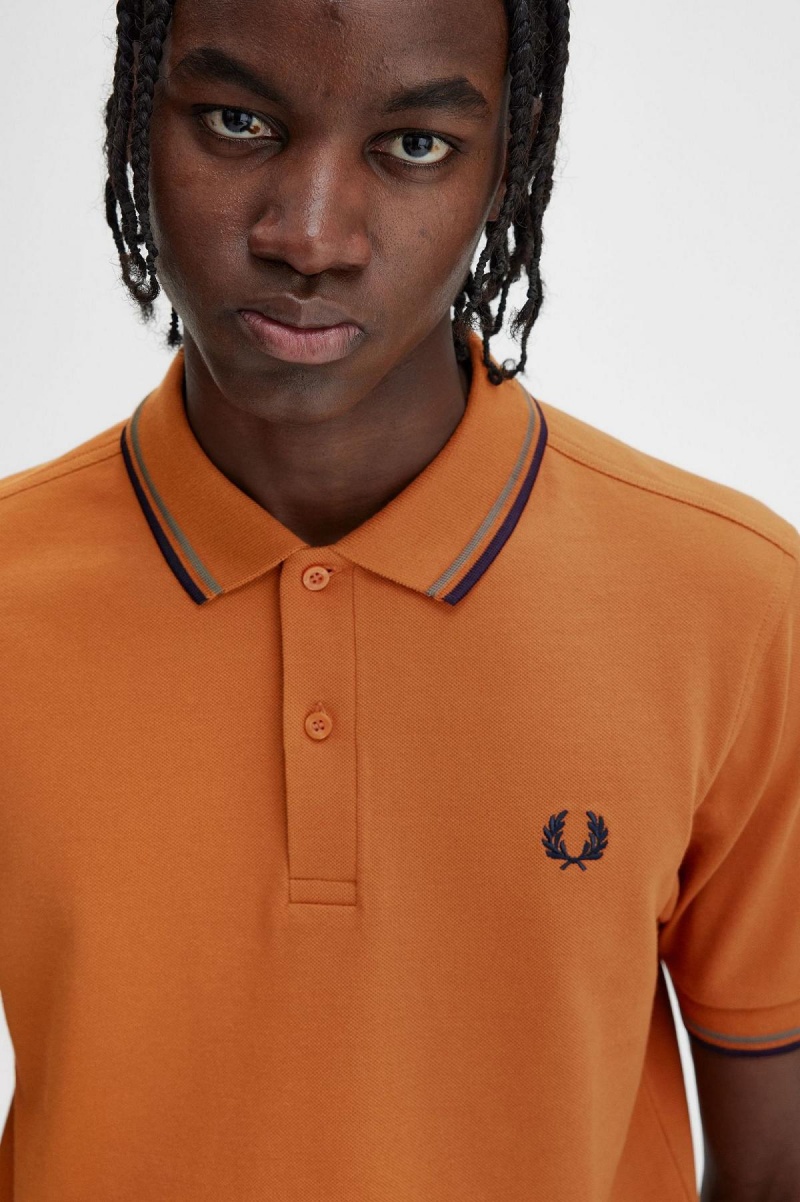 Nut Flake / Field Green / Navy Fred Perry M3600 Men's Polo Shirts | CAQAV94065