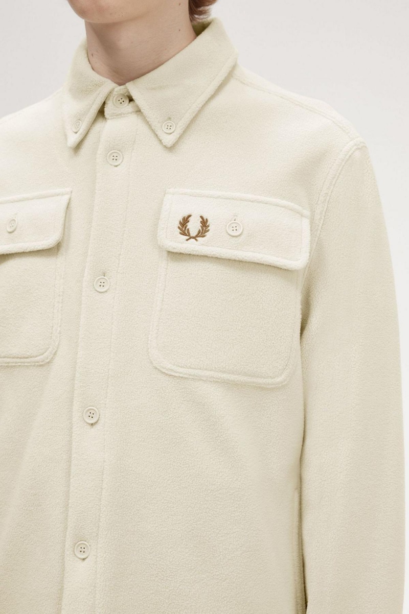 Oatmeal Fred Perry Fleece Men's Shirts | CAXBR95016