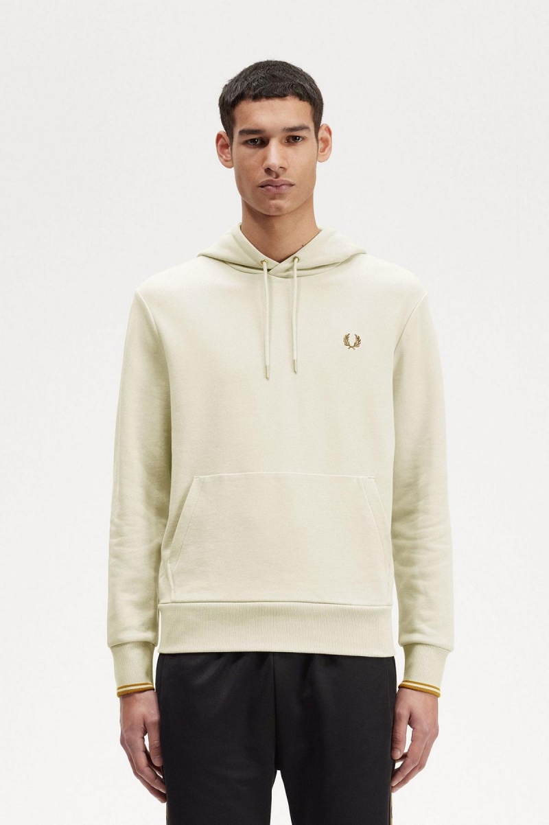 Oatmeal Fred Perry Tipped Hooded Men\'s Sweatshirts | CAJKU16152