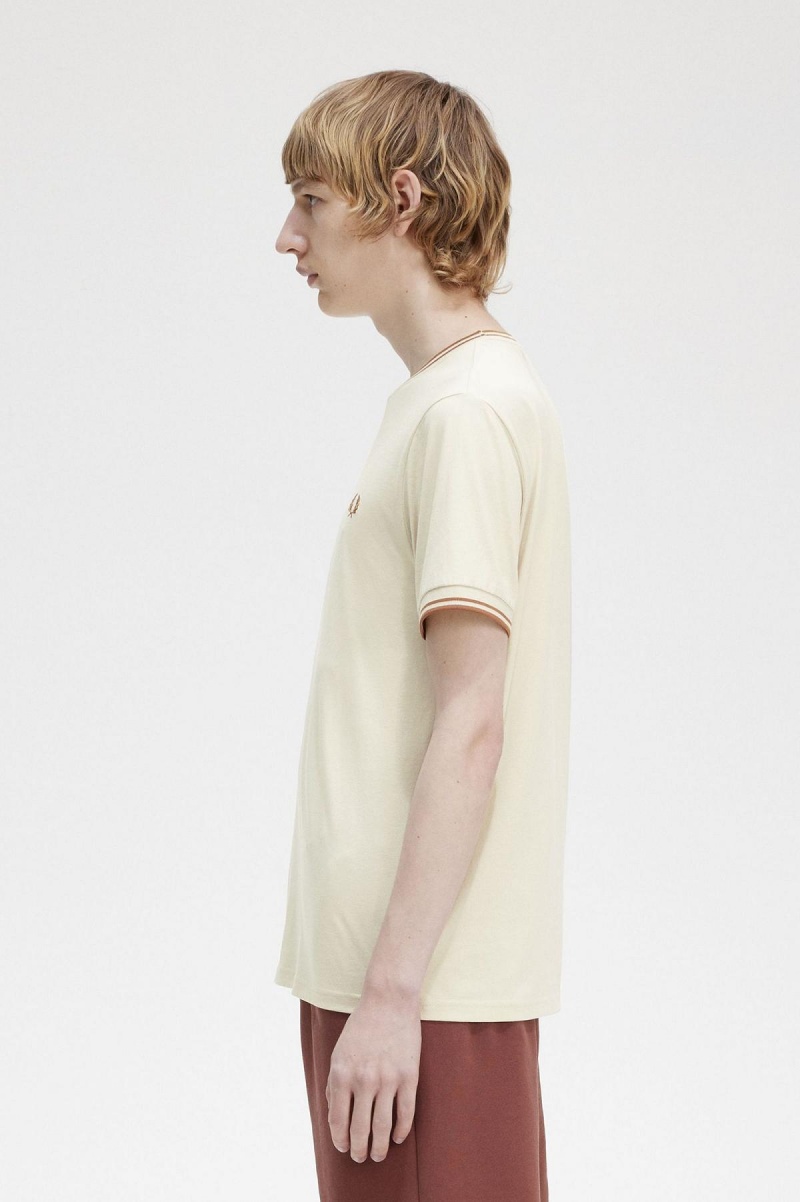 Oatmeal Fred Perry Twin Tipped Men's T Shirts | ACAWC57880