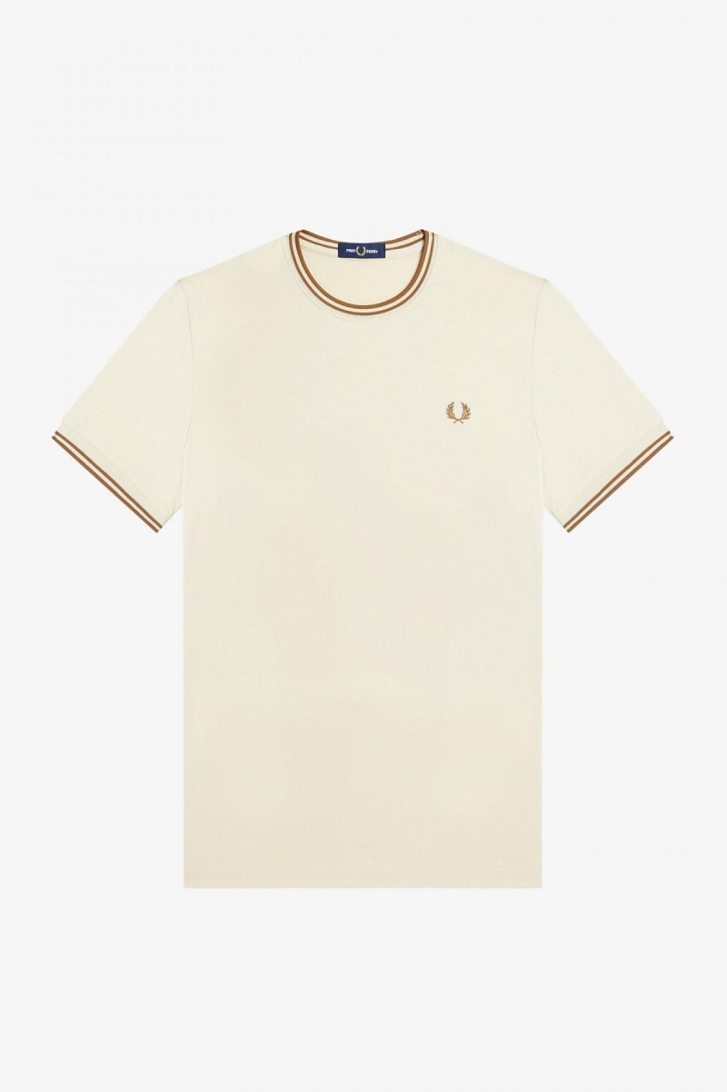 Oatmeal Fred Perry Twin Tipped Men's T Shirts | ACAWC57880