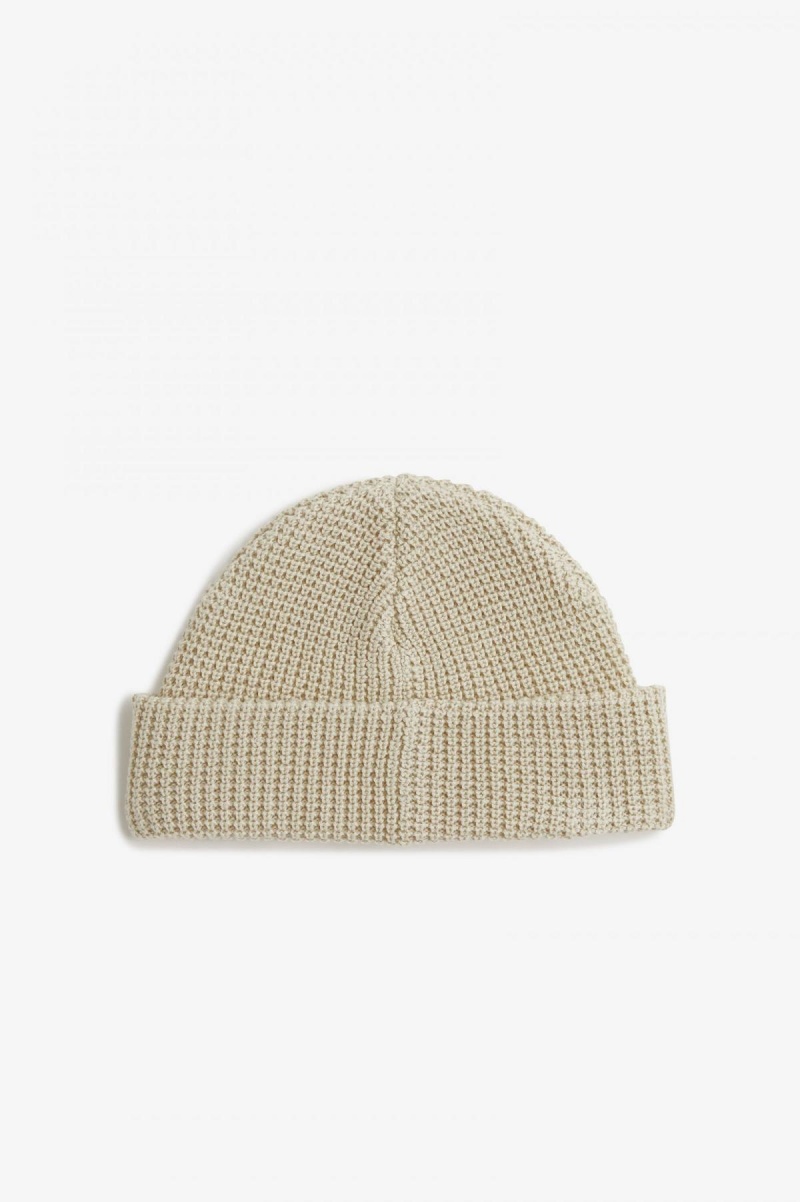 Oatmeal / Black Fred Perry Waffle Knit Accessories Beanie | CAZPD82861