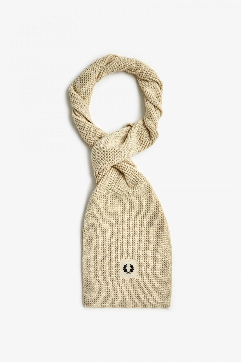 Oatmeal / Black Fred Perry Waffle Knit Ribbed Accessories Scarf | TCAWZ88754