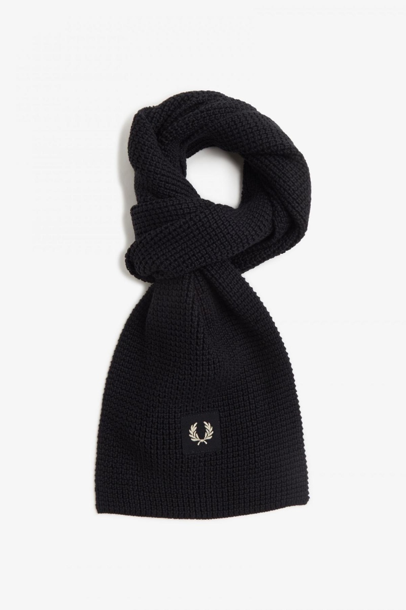 Oatmeal / Dark Caramel Fred Perry Waffle Knit Ribbed Accessories Scarf | CACVG79656