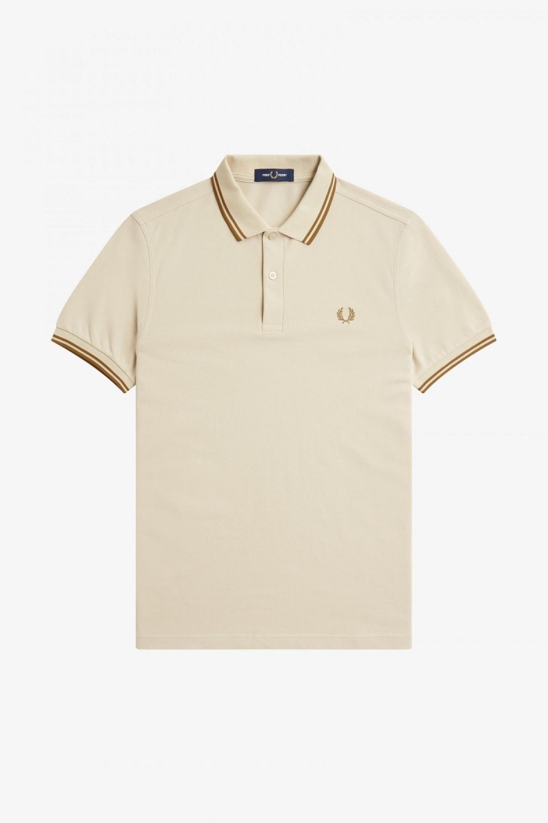 Oatmeal / Dark Caramel / Dark Caramel Fred Perry M3600 Men's Fred Perry Shirt | PCAQX62416