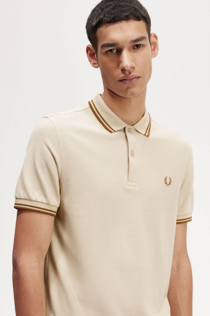 Oatmeal / Dark Caramel / Dark Caramel Fred Perry M3600 Men's Polo Shirts | CAQCS66585