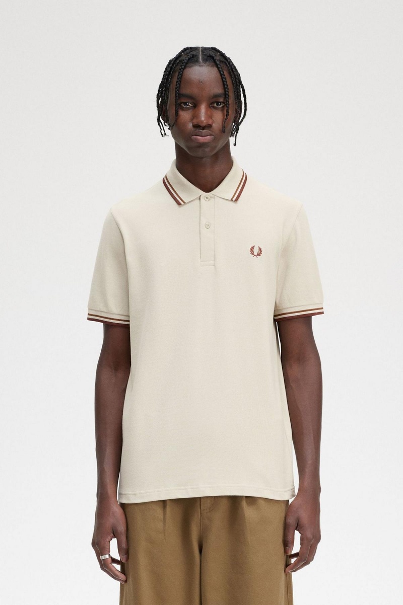 Oatmeal / Dark Caramel / Whisky Brown Fred Perry M12 Men\'s Polo Shirts | YCAGT51017