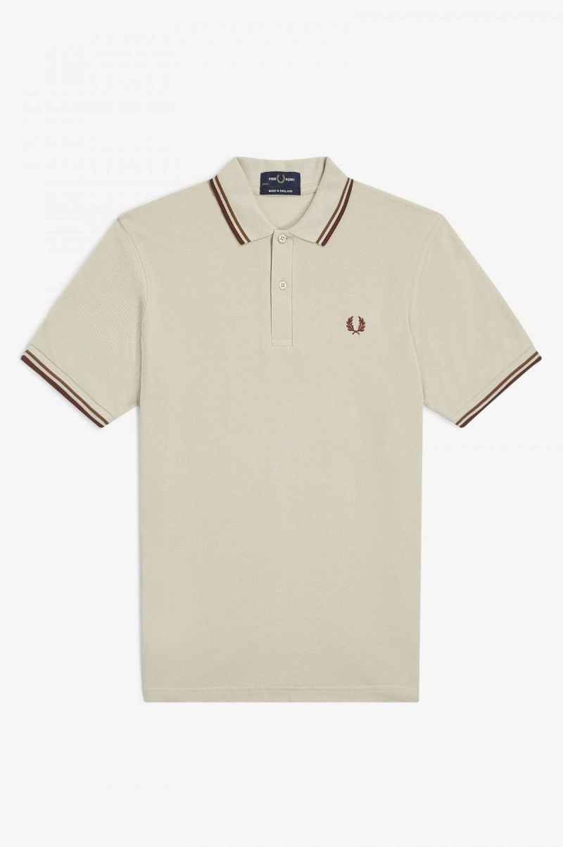 Oatmeal / Dark Caramel / Whisky Brown Fred Perry M12 Men's Fred Perry Shirt | BCASO66992