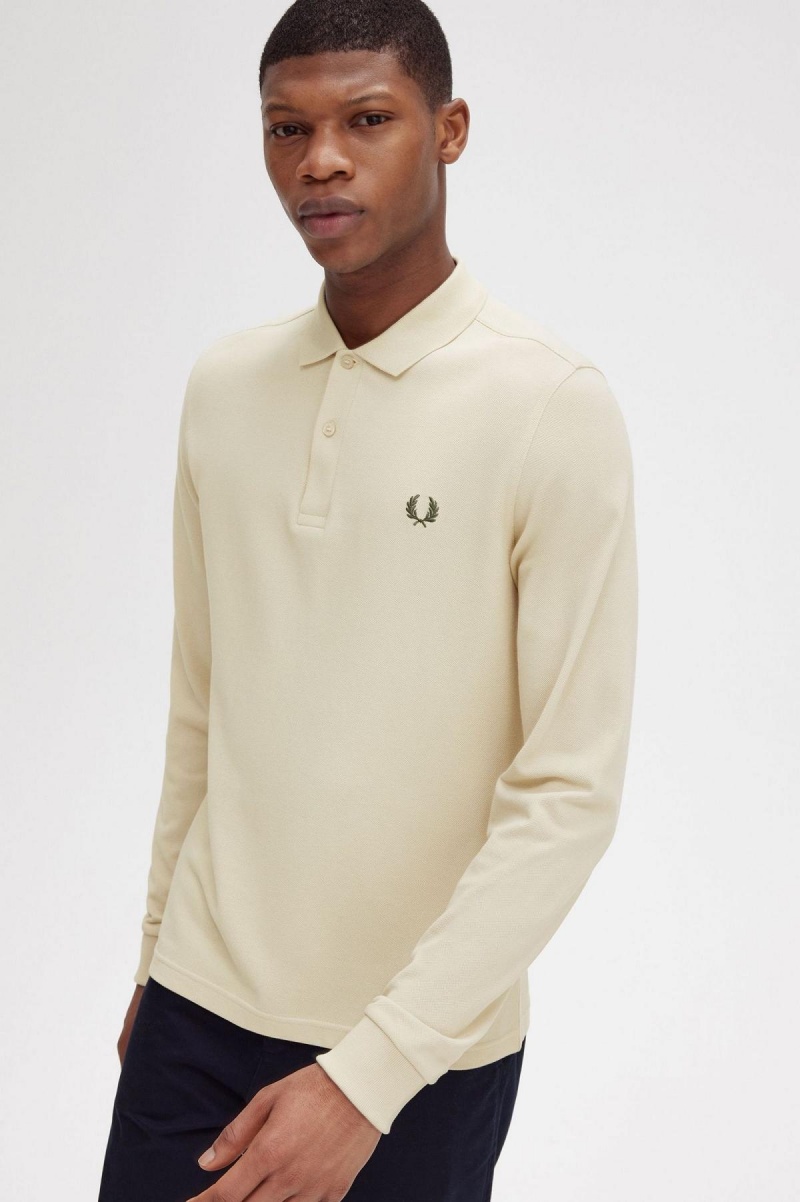 Oatmeal / Field Green Fred Perry M6006 Men's Polo Shirts | CAXMI42284