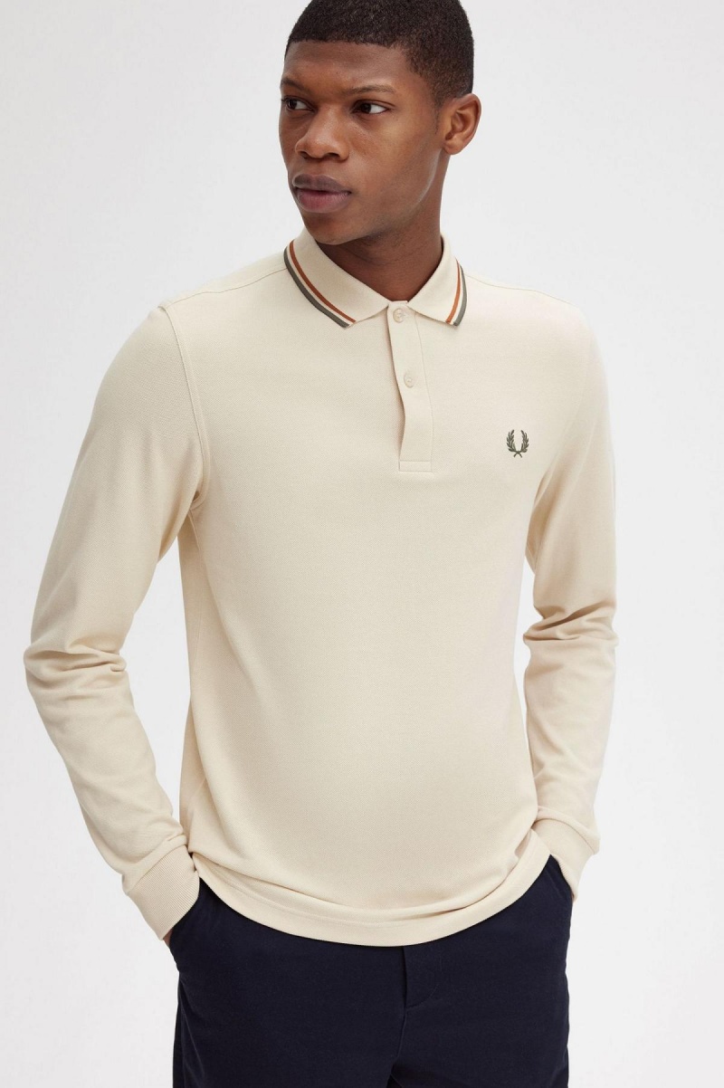 Oatmeal / Nut Flake / Field Green Fred Perry M3636 Men's Polo Shirts | ECAHC21393