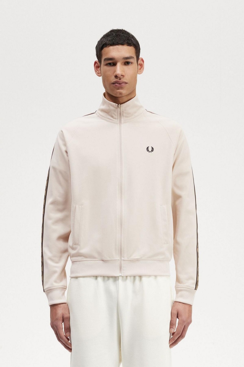 Oatmeal / Shaded Stone Fred Perry Contrast Tape Men\'s Track Jackets | LCATR30146