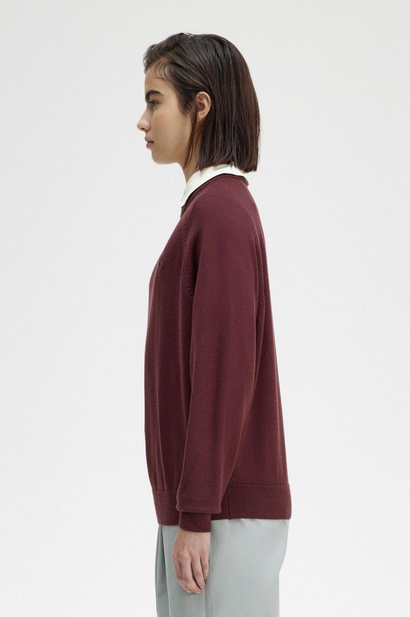 Oxblood Fred Perry Crew Neck Jumper Women's Knitwear | CANEJ58477