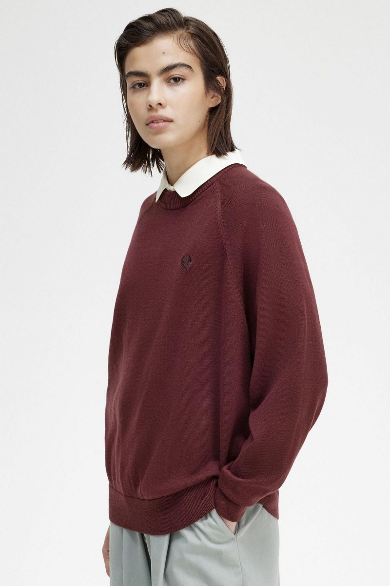 Oxblood Fred Perry Crew Neck Jumper Women's Knitwear | CANEJ58477