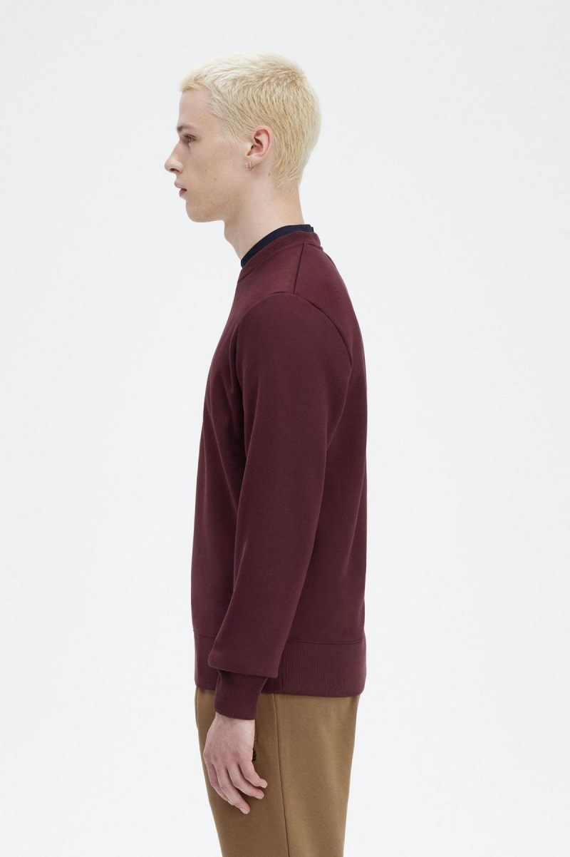 Oxblood Fred Perry Embroidered Men's Sweatshirts | CADFL10342