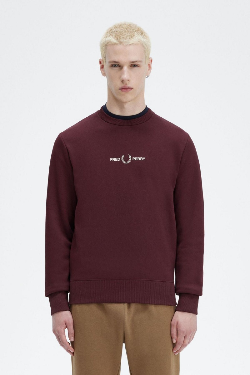 Oxblood Fred Perry Embroidered Men\'s Sweatshirts | CADFL10342