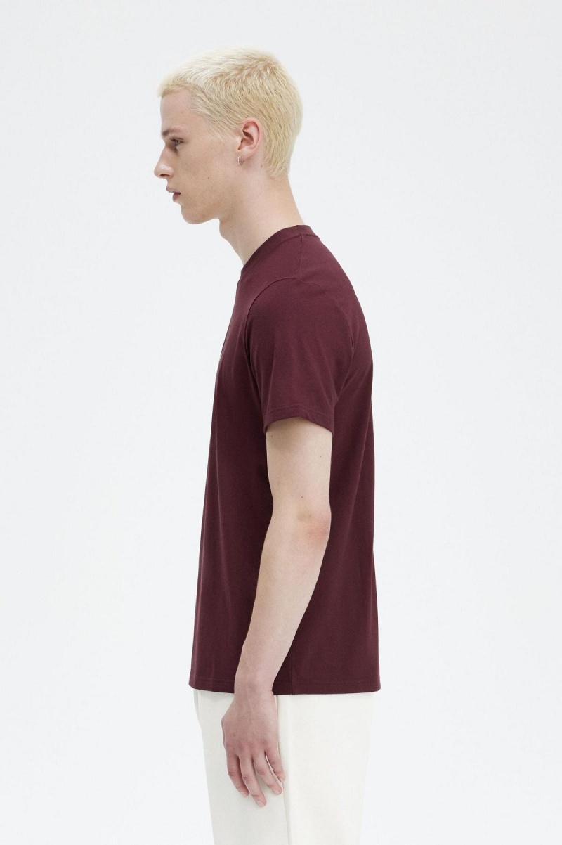 Oxblood Fred Perry Embroidered Men's T Shirts | ACADF59683