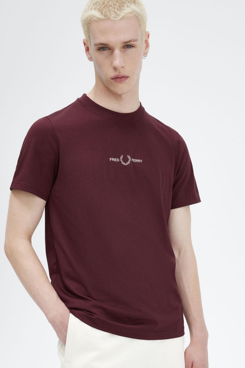 Oxblood Fred Perry Embroidered Men's T Shirts | ACADF59683