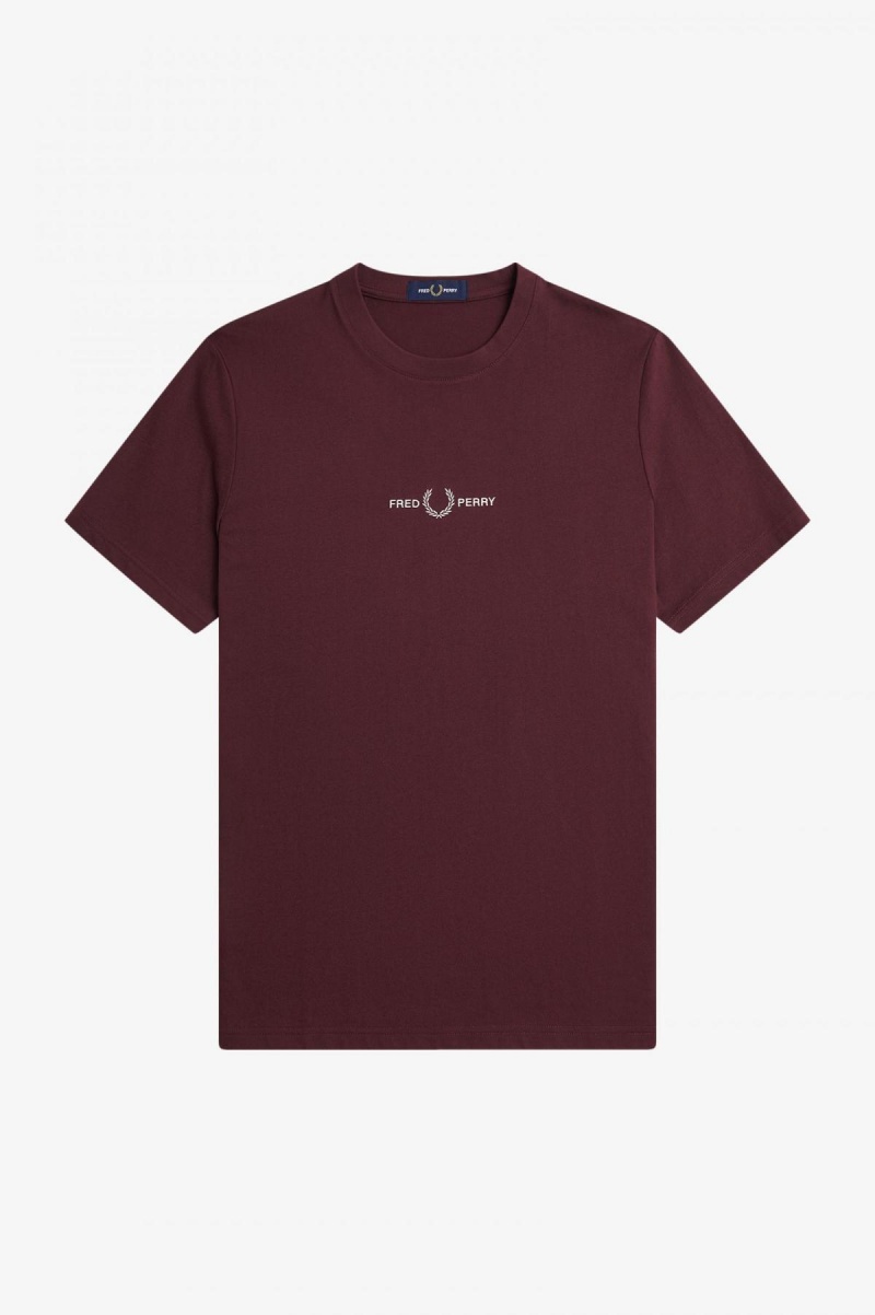 Oxblood Fred Perry Embroidered Men's T Shirts | ACADF59683