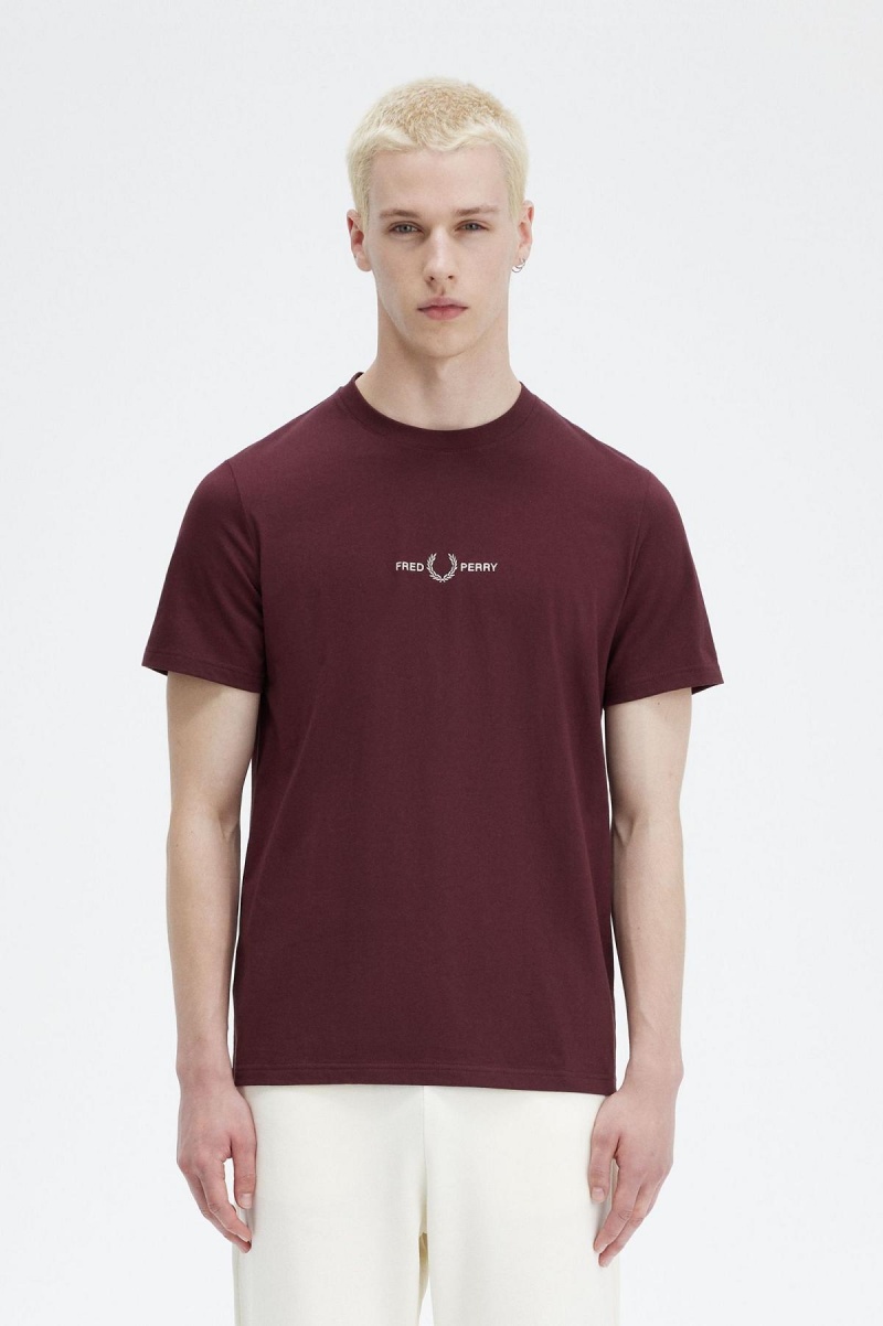 Oxblood Fred Perry Embroidered Men\'s T Shirts | ACADF59683