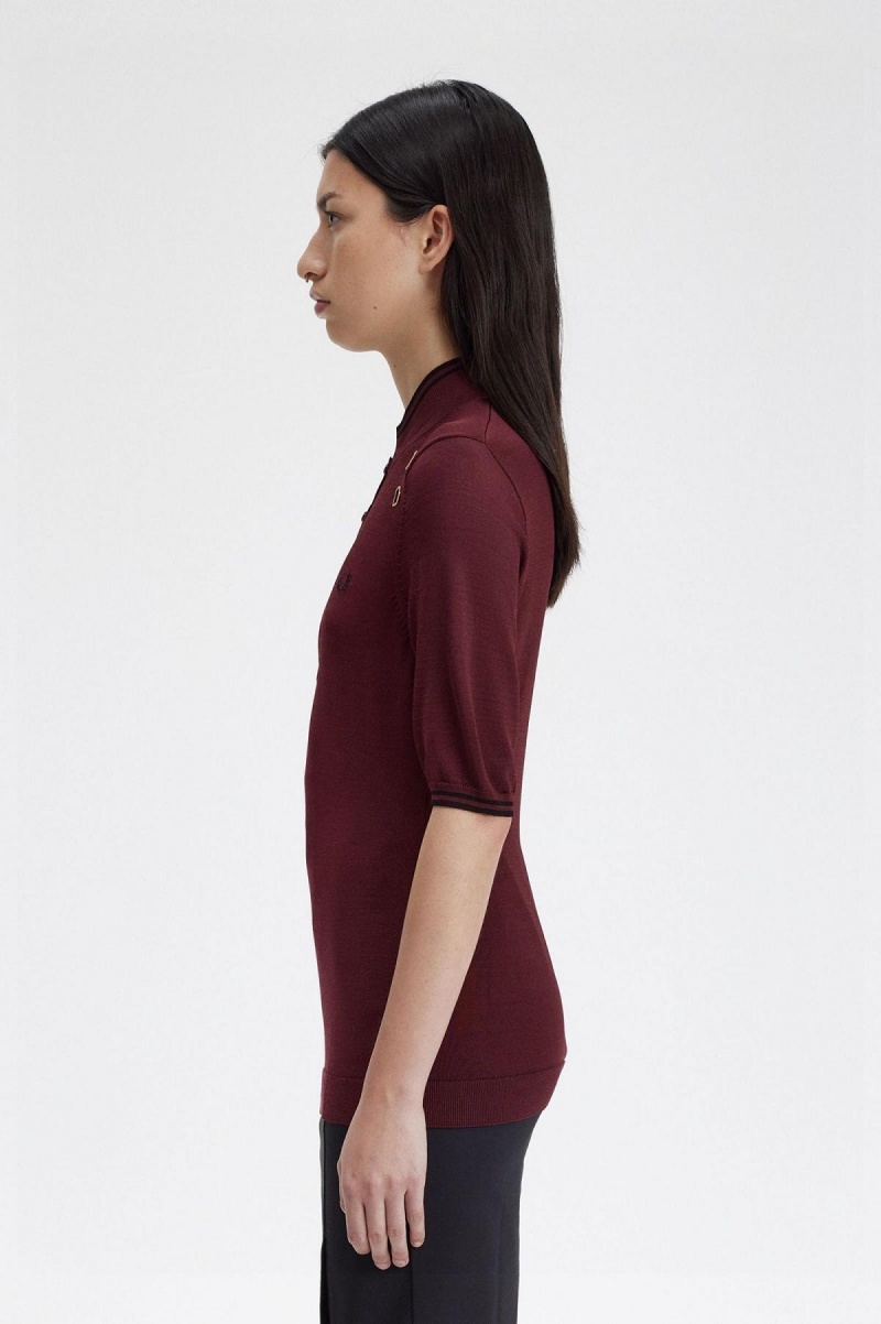 Oxblood Fred Perry Knitted Shirt Women's Knitwear | DCAKV70260