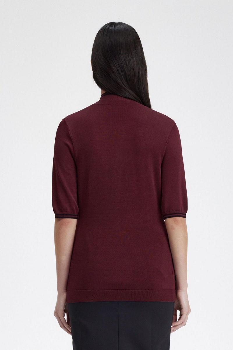 Oxblood Fred Perry Knitted Shirt Women's Knitwear | DCAKV70260