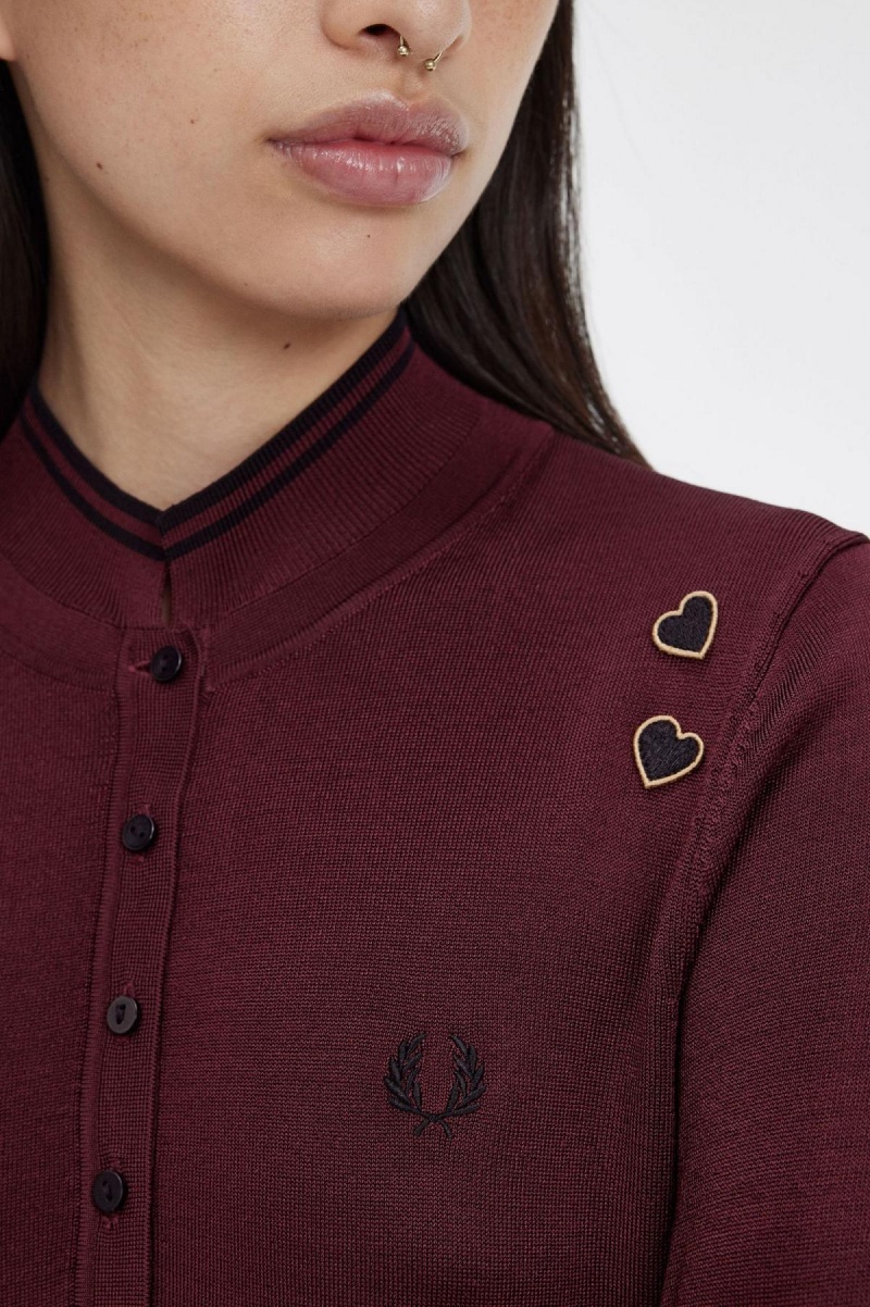 Oxblood Fred Perry Knitted Shirt Women's Knitwear | DCAKV70260